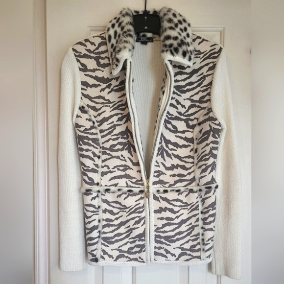 Lisa International Zebra Faux Suede Sweater Zip Jacket - Picture 2 of 10
